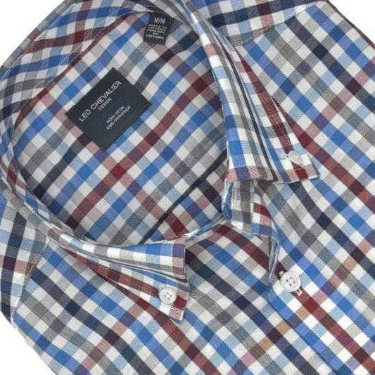 Leo Chevalier Design Blue Multi Colored Gingham Men's Casual Button-Down Shirt