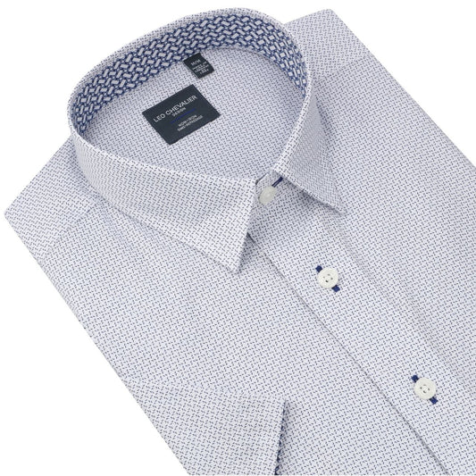 Leo Chevalier Design Blue Fine Print Men's Cotton Hidden Button-Down Shirt