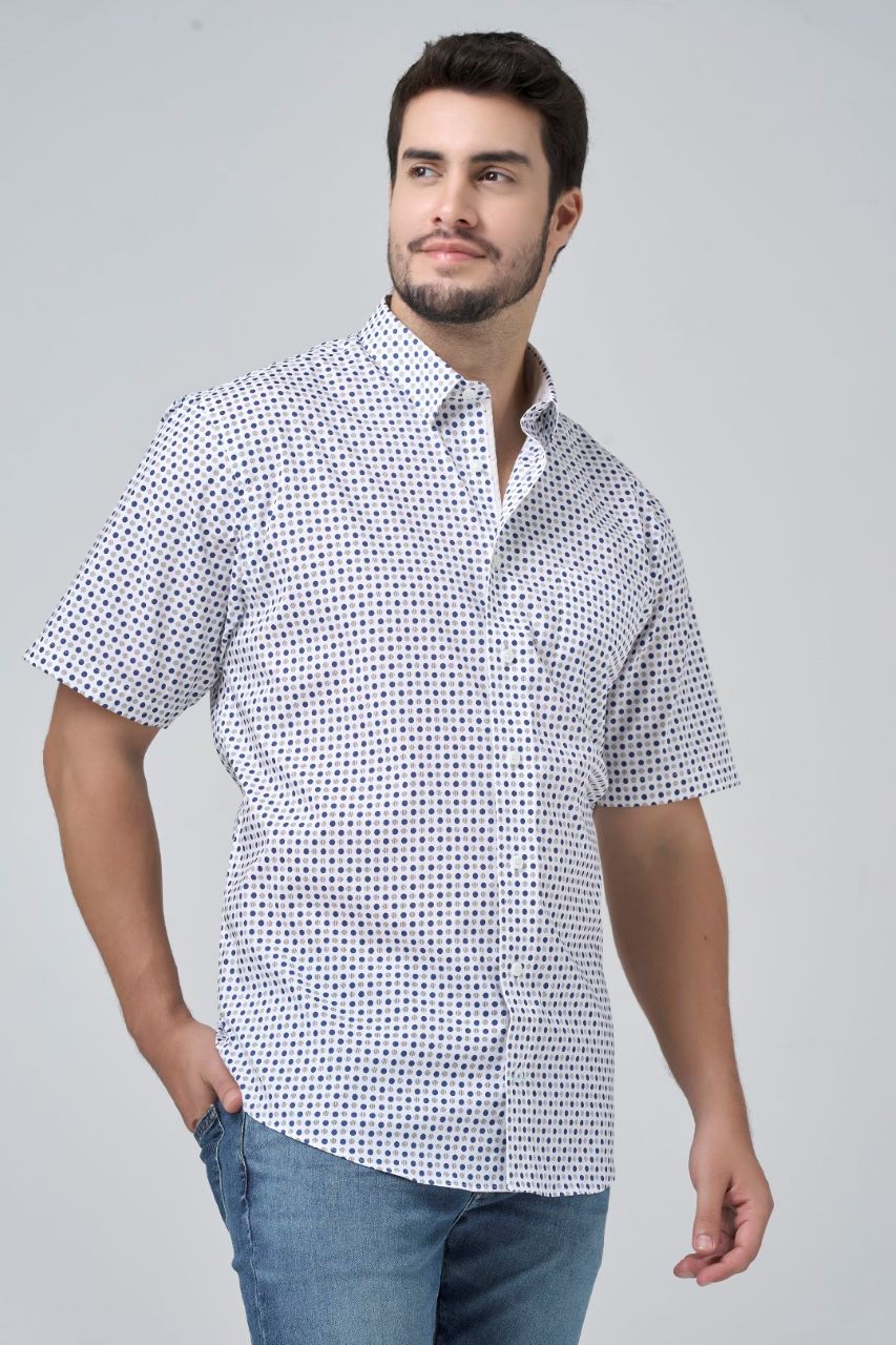 Leo Chevalier Design Beige Poka Dot Print Men's Hidden Button-Down Shirt