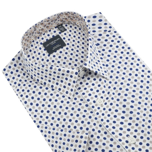 Leo Chevalier Design Beige Poka Dot Print Men's Hidden Button-Down Shirt