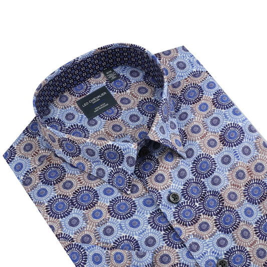 Leo Chevalier Design Blue Bold Modern Print Men's Cotton Short Sleeve Shirt