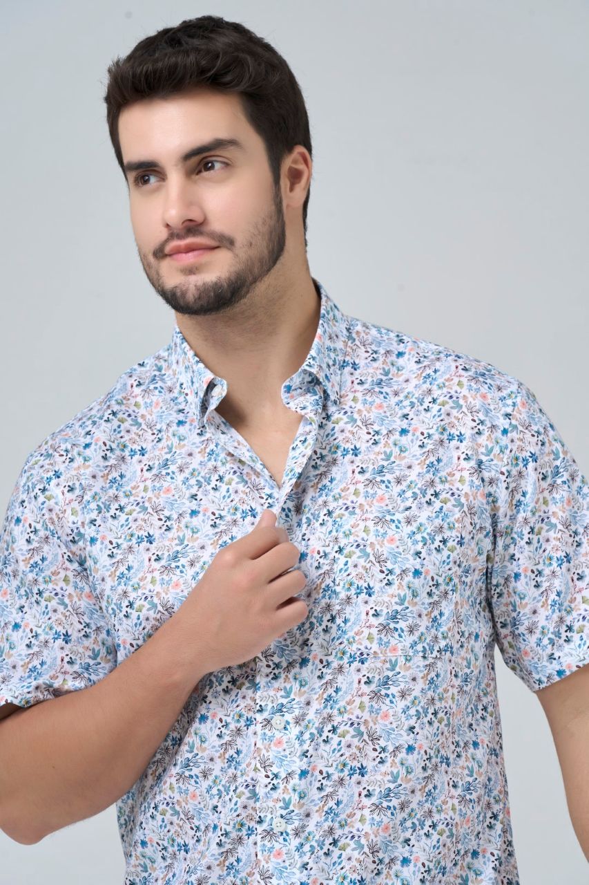 Leo Chevalier Design Multi Color Floral Print Men's Casual Cotton Short Sleeve Shirt