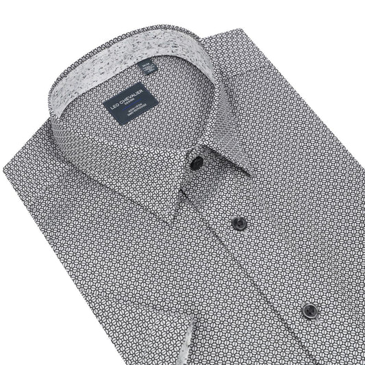 Leo Chevalier Design Grey Modern Print Men's Cotton Hidden Button-Down Shirt
