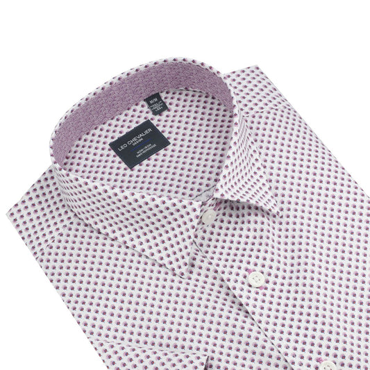 Leo Chevalier Design Rose Print Men's Hidden Button-Down Cotton Short Sleeve Shirt