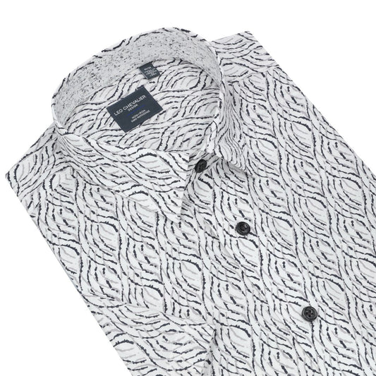 Leo Chevalier Design Black & Grey Print Men's Casual Hidden Button-Down Shirt