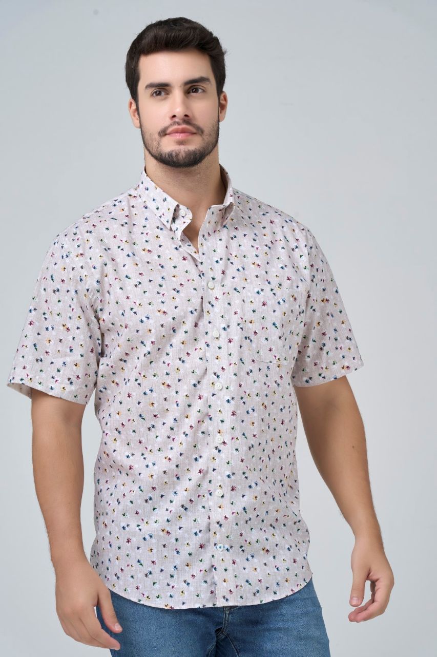 Leo Chevalier Design Multi Color Floral Sand Men's Casual Short Sleeve Shirt