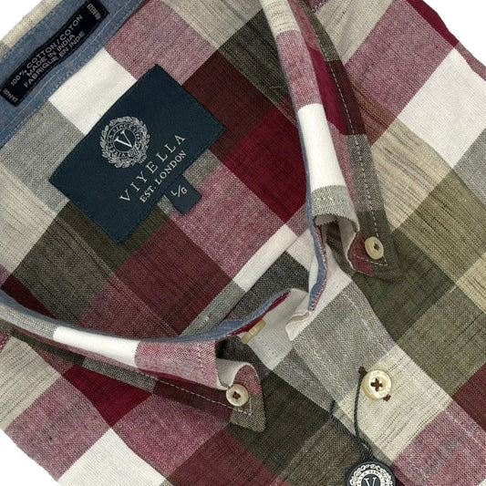 Viyella Expertly Crafted Burgundy Plaid Madras Shirts - 100% Cotton