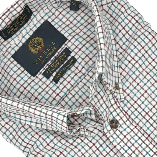 Viyella Red & Blue Multi Gingham 80% Cotton Wool Men’s Long Sleeve Shirt