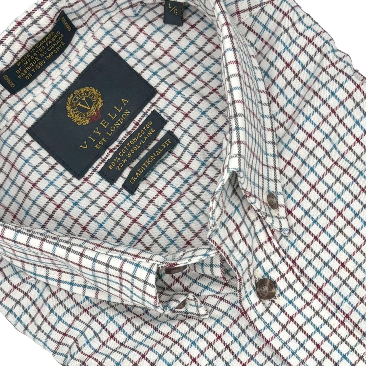 Viyella Red & Blue Multi Gingham 80% Cotton Wool Men’s Long Sleeve Shirt