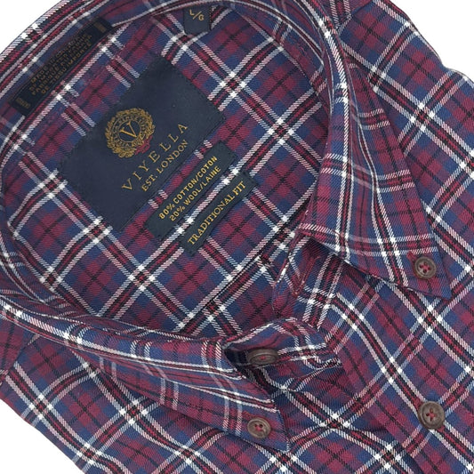 Viyella Wine Plaid with White Borders 80% Cotton Wool Sport Shirt