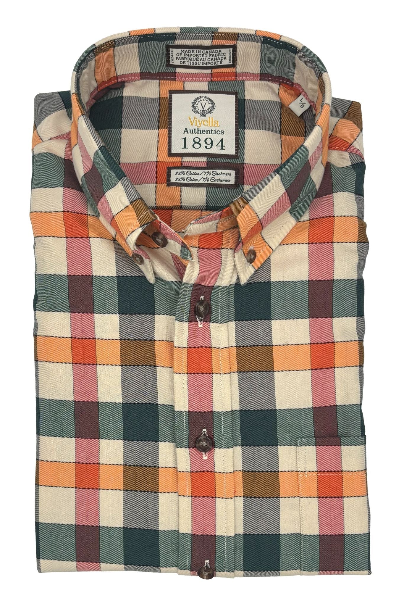 Viyella Orange Plaid Cotton & Cashmere Men's Long Sleeve Button-Down