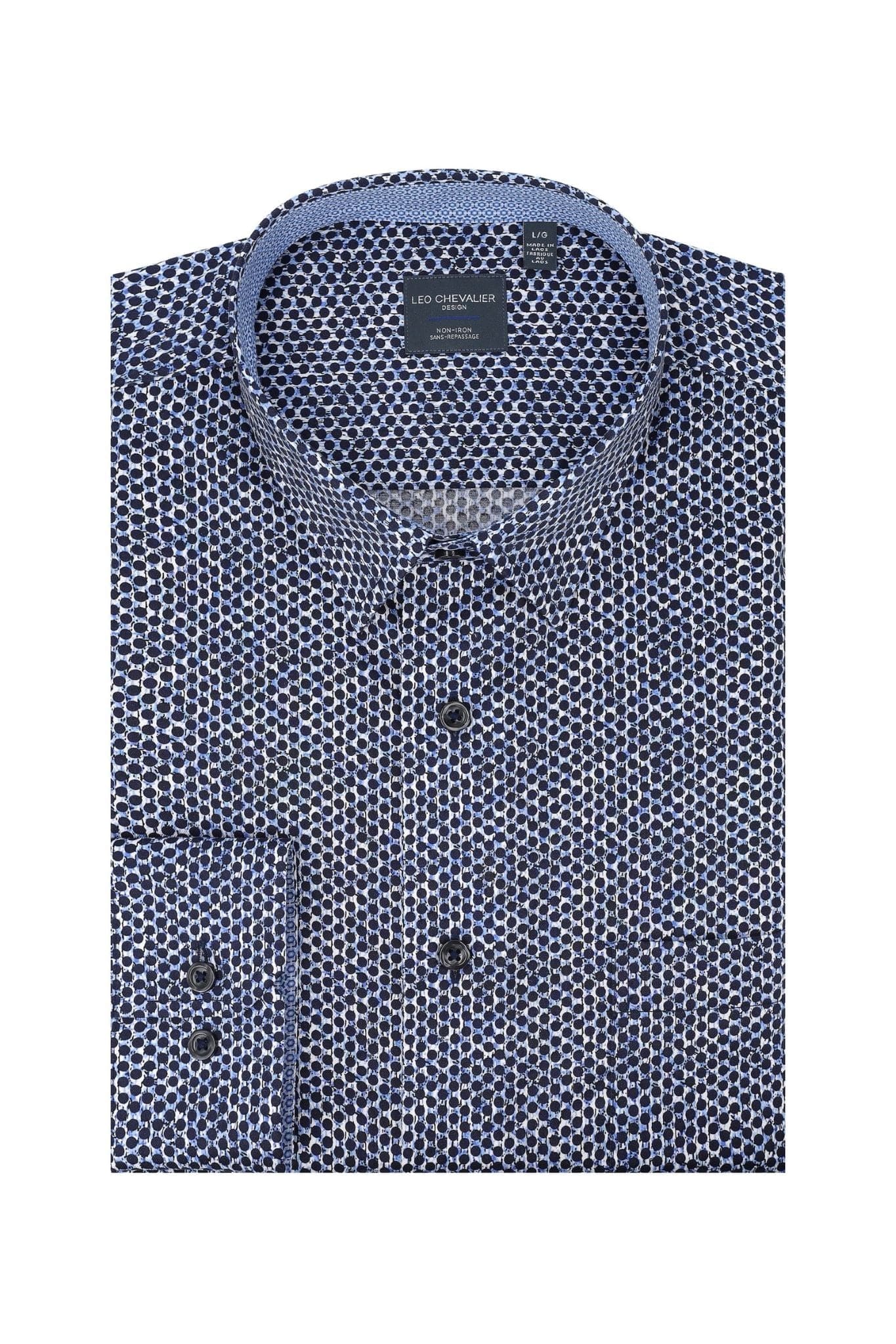Leo Chevalier Design Blue Polka Dot Men's Casual Hidden Button Down Regular Fit Shirt