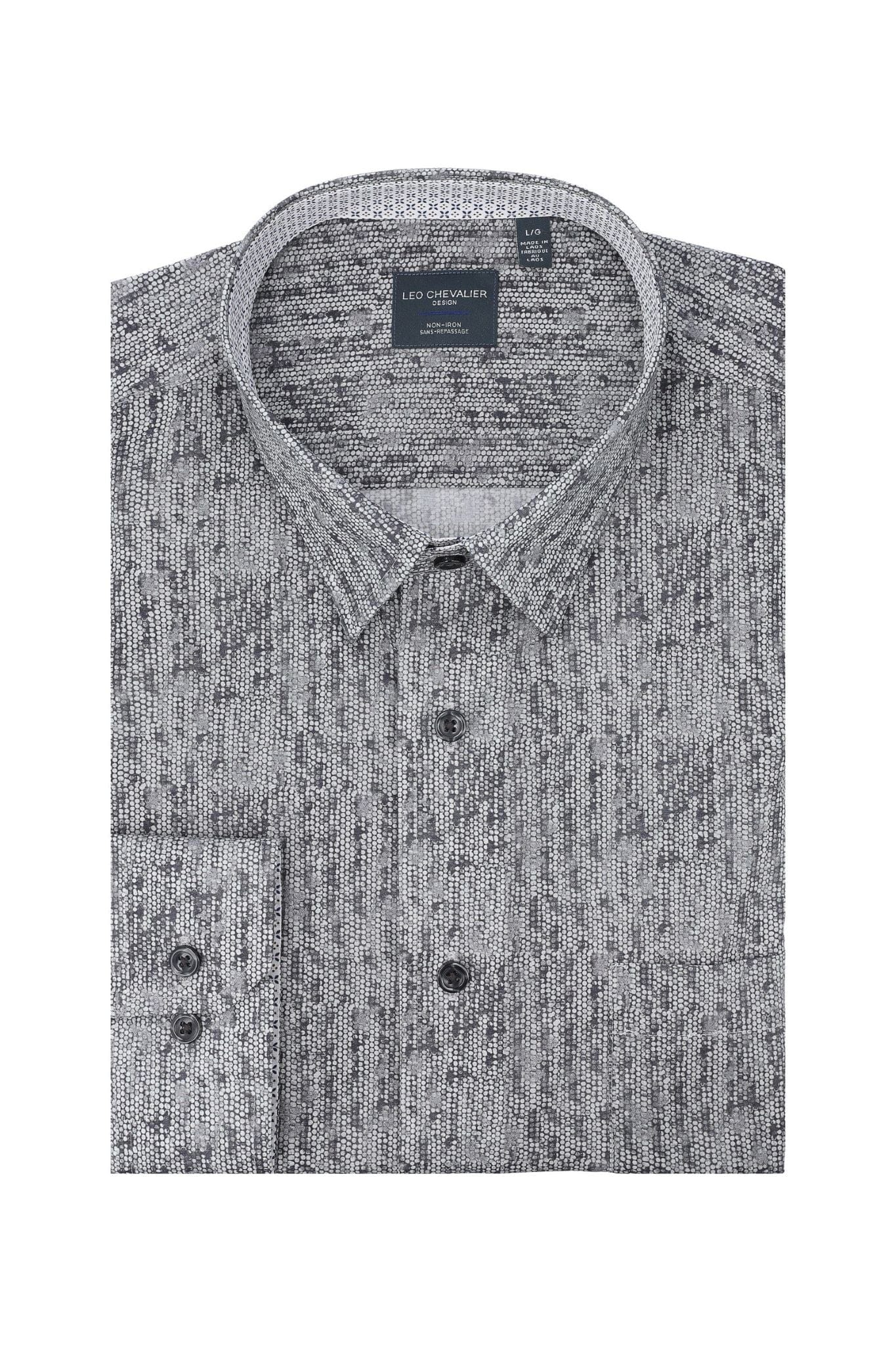 Leo Chevalier Design Grey Stone Modern Print Long Sleeve Men's Hidden Button Down