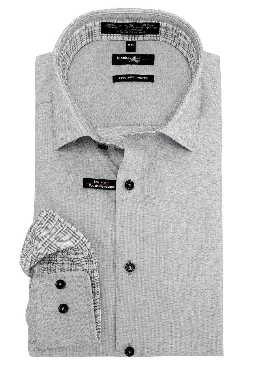 Leo Chevalier Design Mens Leo Chevalier Fitted Grey Cotton Non Iron Dress Shirts