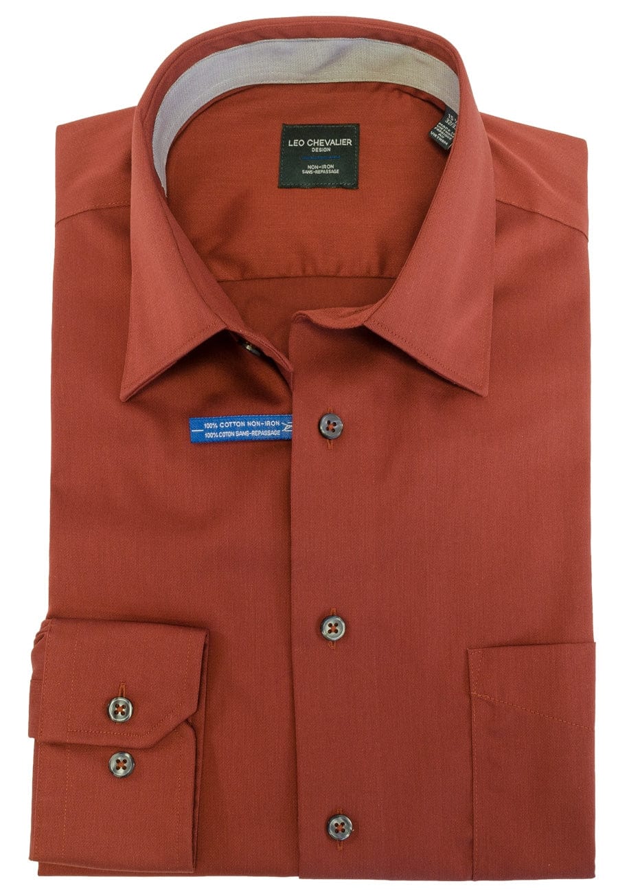 Leo Chevalier Design-L Mens 100% Cotton Non Iron Contemporary Fit Dress Shirts Contrasting Buttons and Trims Available in 6 Colors