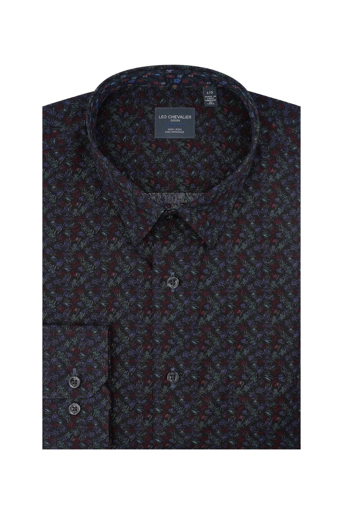 Leo Chevalier Design Multi Color Modern Dark Print Men's Casual Hidden Button Down