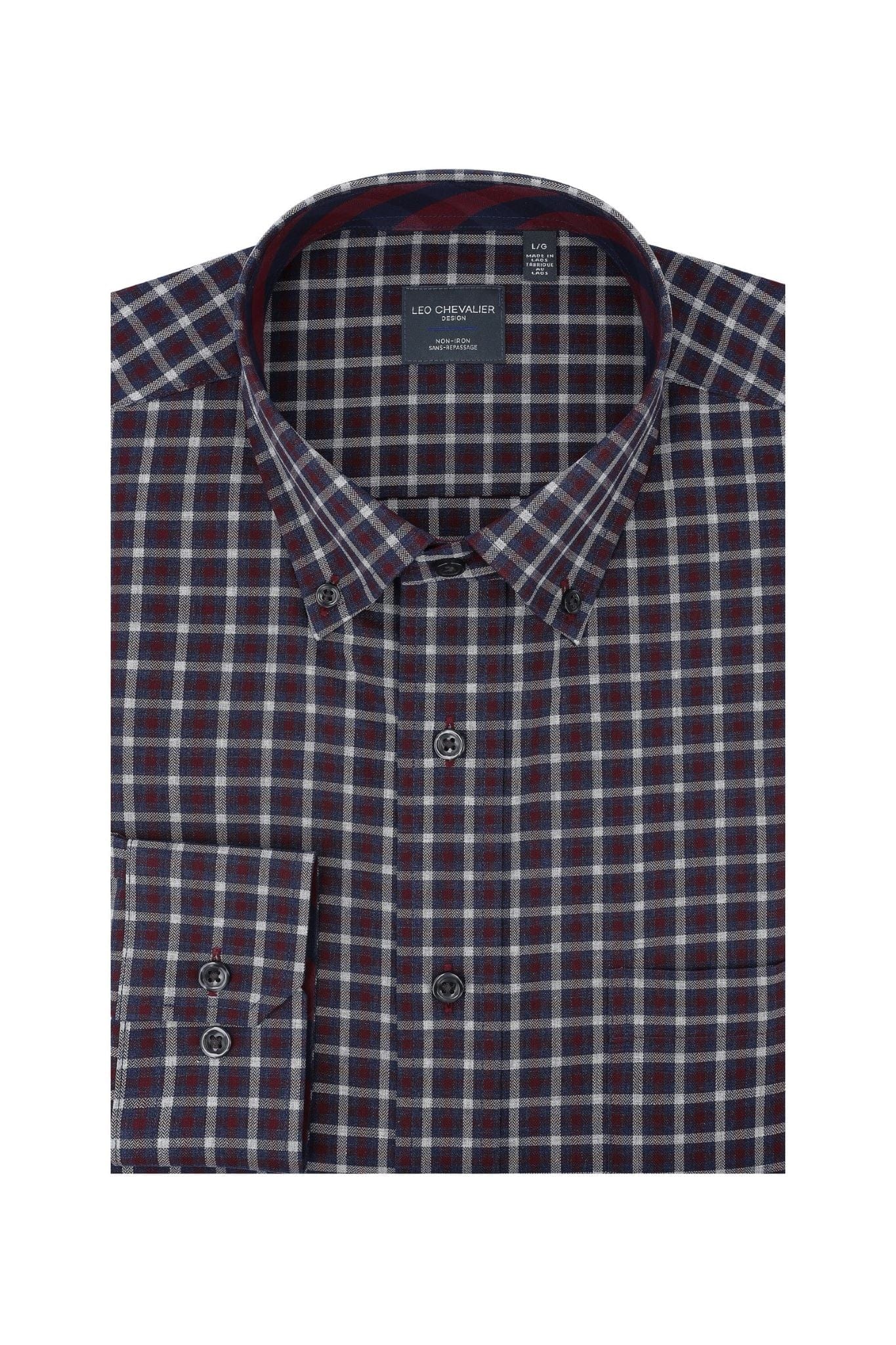 Leo Chevalier Design Regular Fit Wine Check Long Sleeve Men's Button Down Shirt