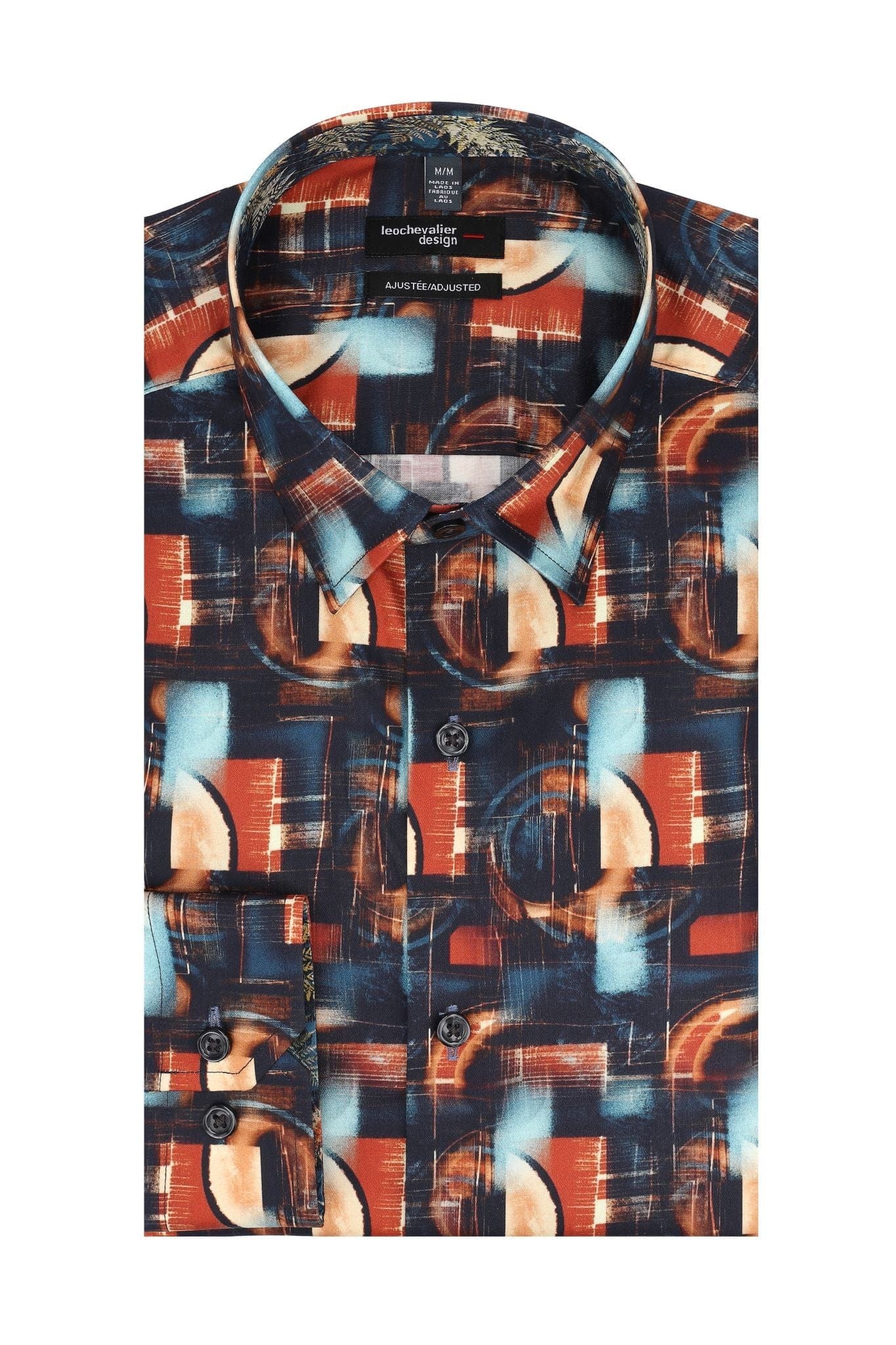 Leo Chevalier Design Stylish Modern Multi Color Print Men's Long Sleeve Slim Fit Shirt