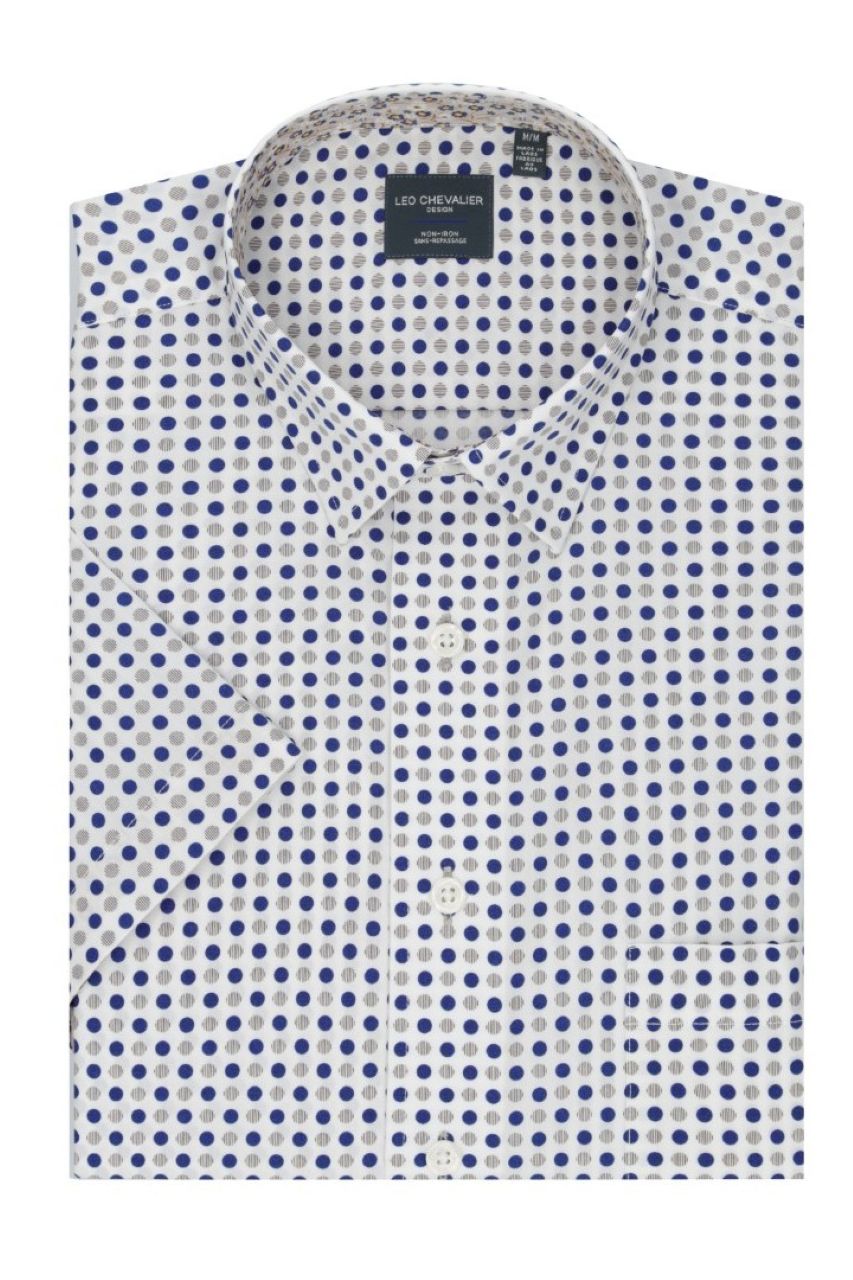 Leo Chevalier Design Beige Poka Dot Print Men's Hidden Button-Down Shirt