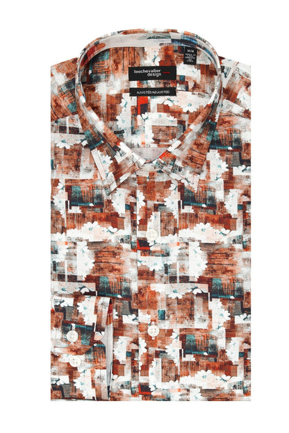 Leo Chevalier Design Brown Print Men's Long Sleeve Hidden Button-Down Shirt – Leo Chevalier