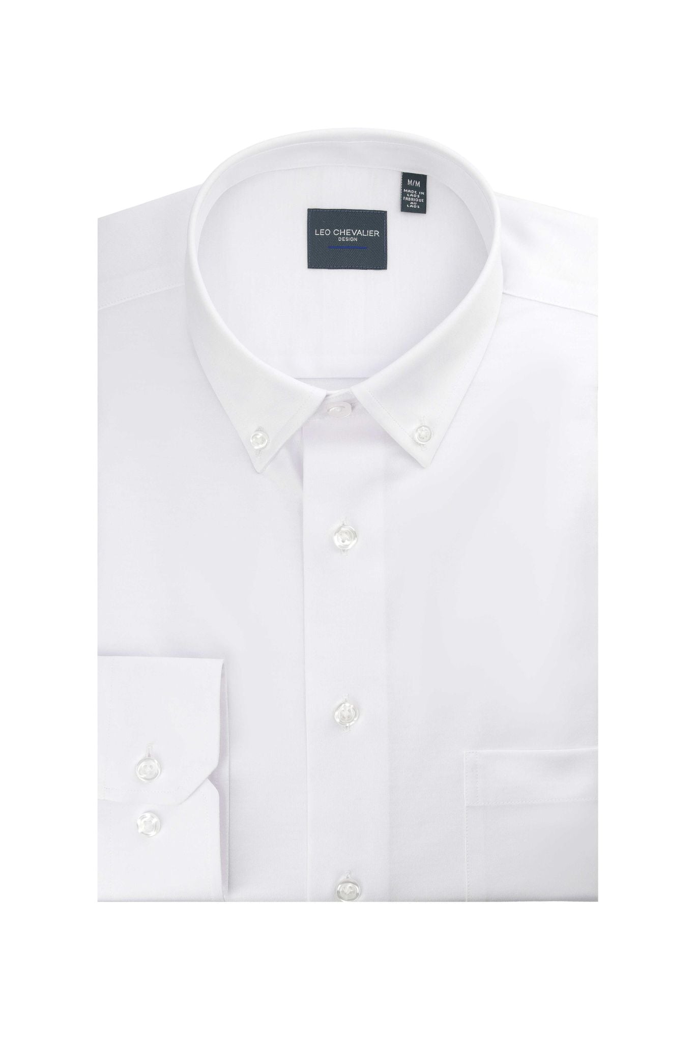 Leo Chevalier Design White Solid Color Stylish Men's Long Sleeve Shirt