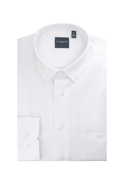 Leo Chevalier Design White Solid Color Stylish Men's Long Sleeve Shirt