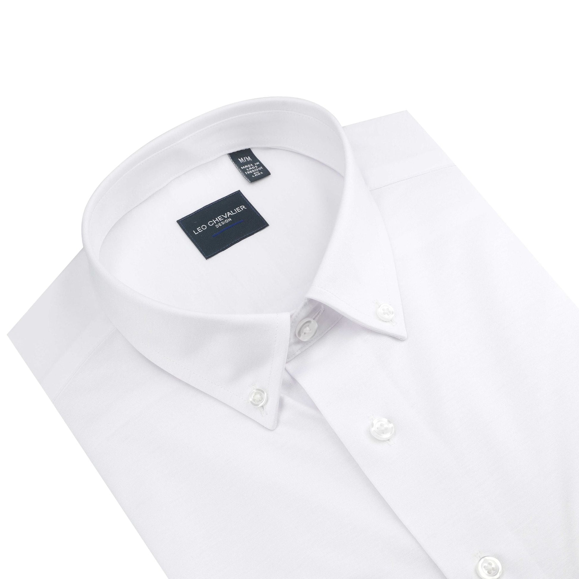 Leo Chevalier Design White Solid Color Stylish Men's Long Sleeve Shirt