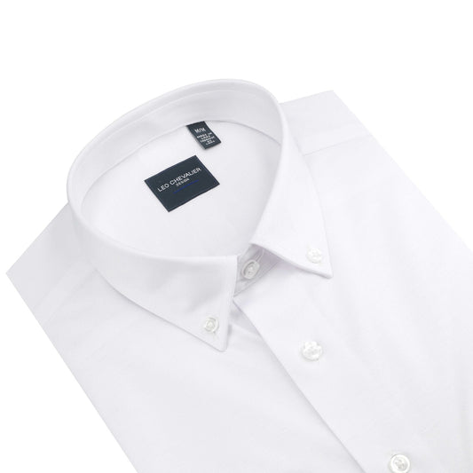 Leo Chevalier Design White Solid Color Stylish Men's Long Sleeve Shirt