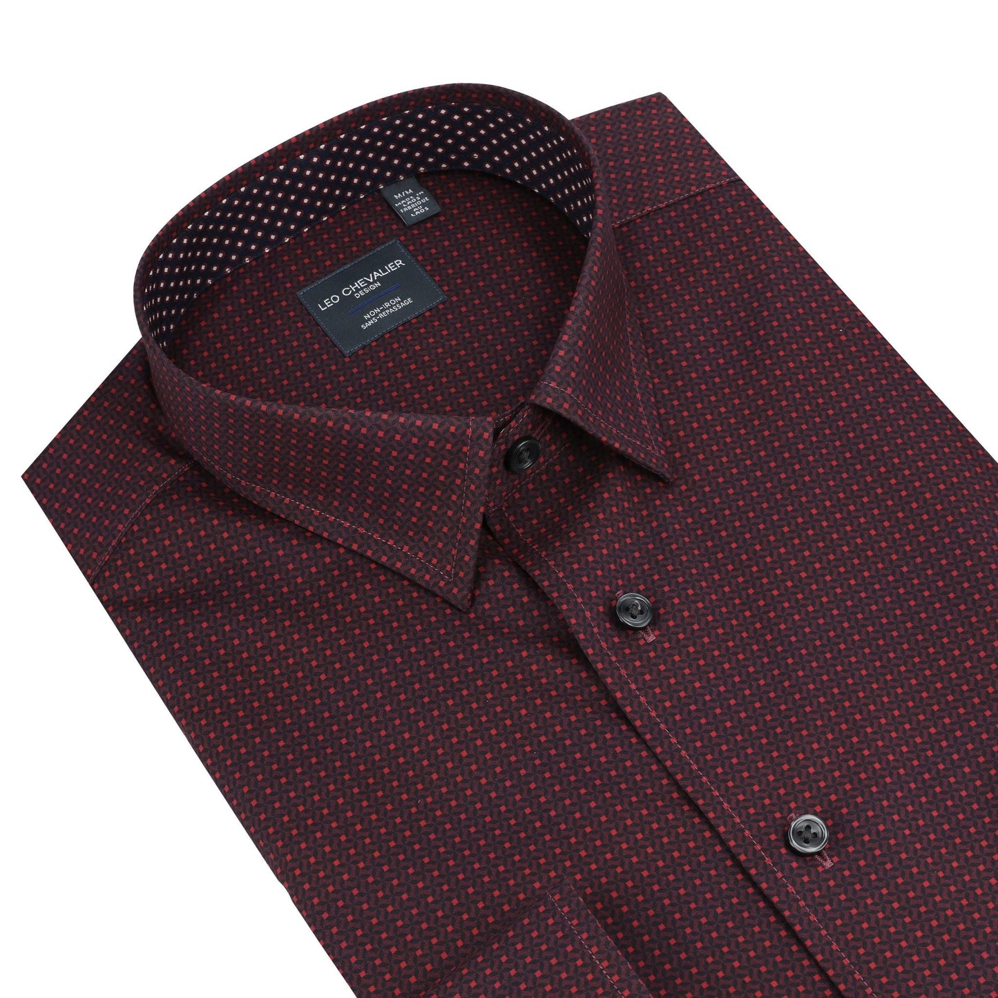 Leo Chevalier Design Red Print Long Sleeve Men's Hidden Button Down Shirt