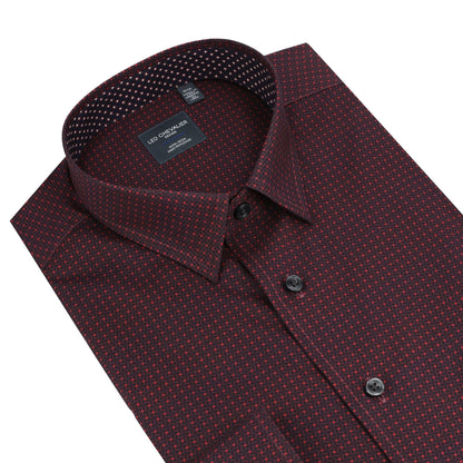 Leo Chevalier Design Red Print Long Sleeve Men's Hidden Button Down Shirt