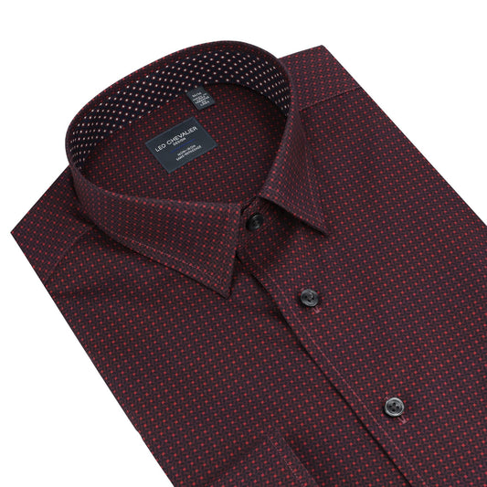 Leo Chevalier Design Red Print Long Sleeve Men's Hidden Button Down Shirt