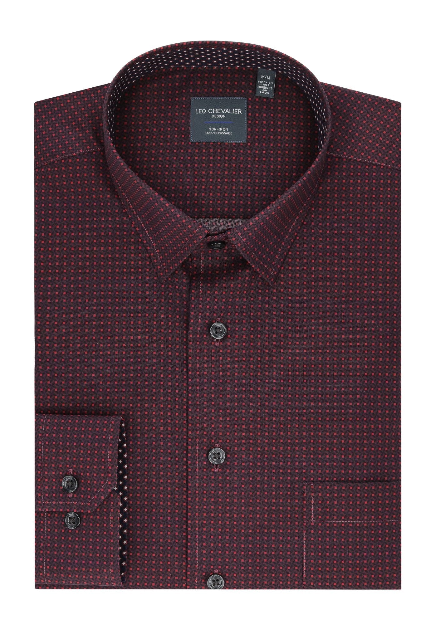 Leo Chevalier Design Red Print Long Sleeve Men's Hidden Button Down Shirt