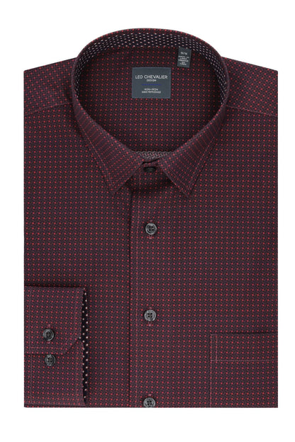 Leo Chevalier Design Red Print Long Sleeve Men's Hidden Button Down Shirt