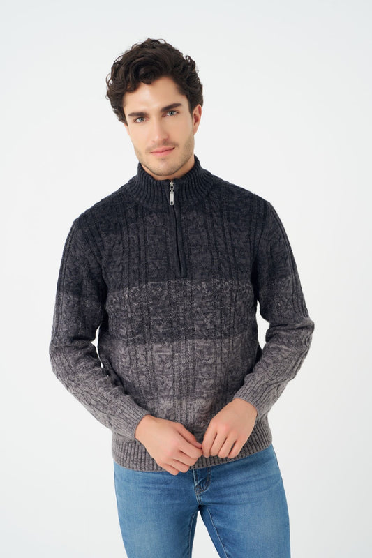 Leo Chevalier Design Anthracite Grey ¼ Zip Mockneck Mens Pullover Sweater