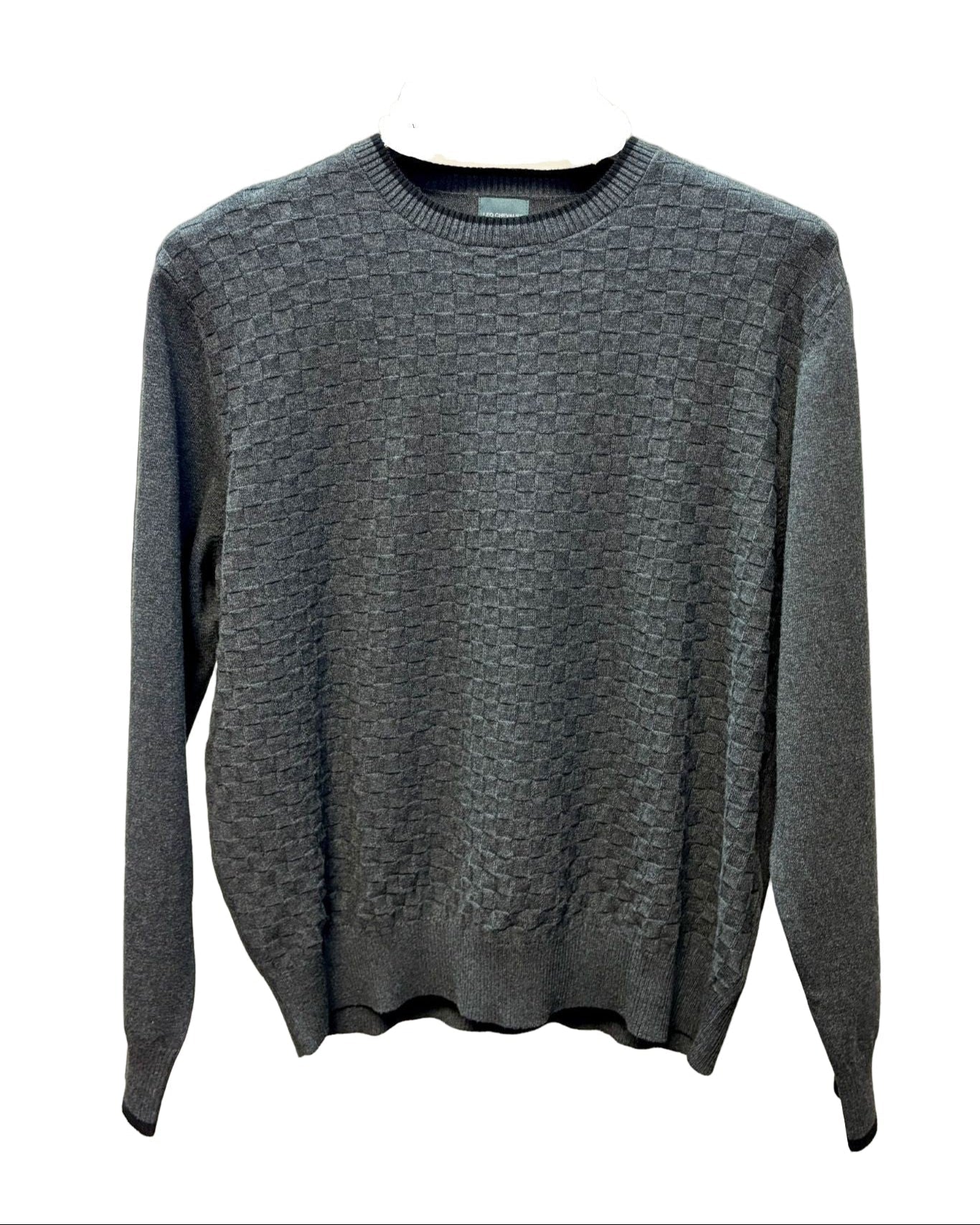 Dark Grey Crewneck Pullover Mens Sweater with Banded Bottom