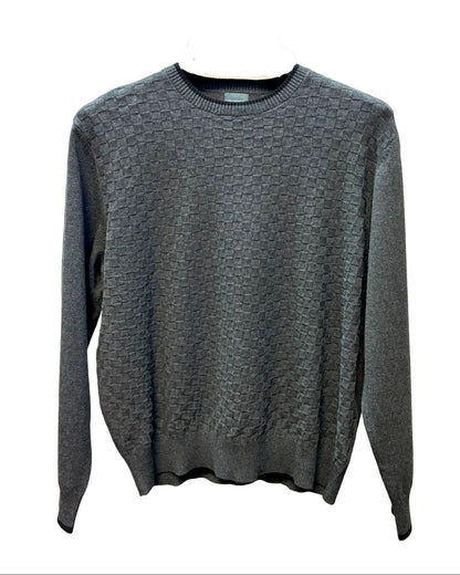 Dark Grey Crewneck Pullover Mens Sweater with Banded Bottom