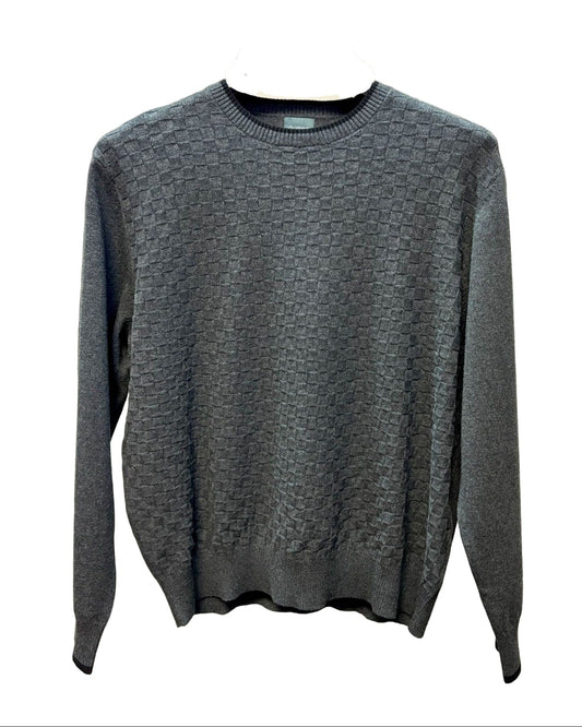 Dark Grey Crewneck Pullover Mens Sweater with Banded Bottom