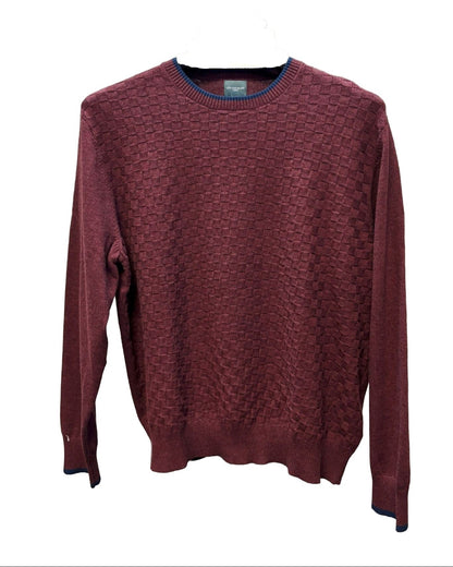 Burgundy Crewneck Pullover Mens Sweater with Banded Cuff