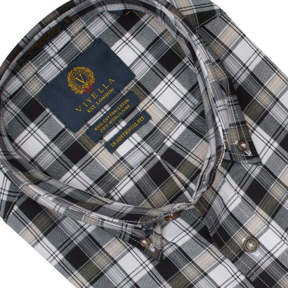 Viyella Black/Beige/Off-White Plaid Men's Long Sleeve Button Down Shirts