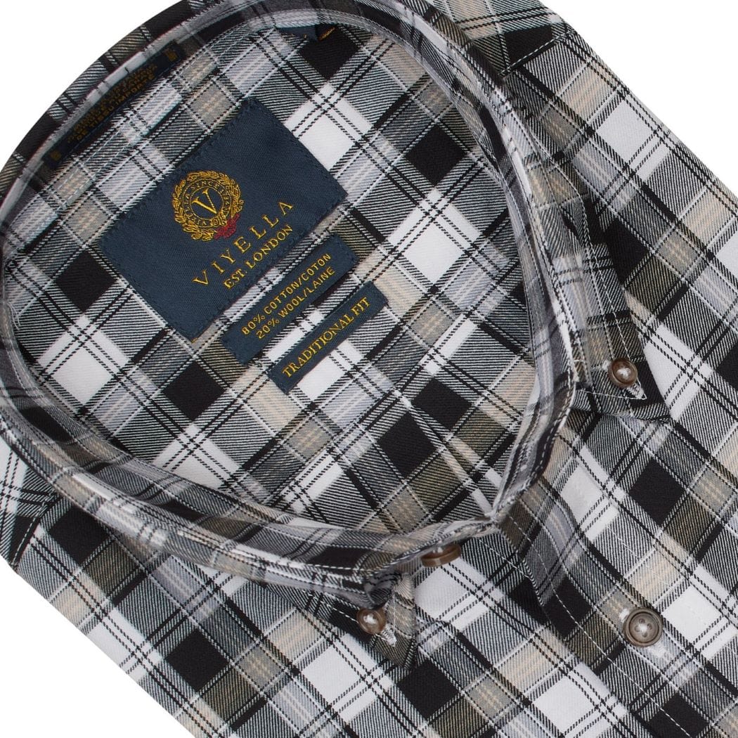 Black/Beige/Off-White Plaid Men's Long Sleeve Button Down by Viyella The Abbey Collections