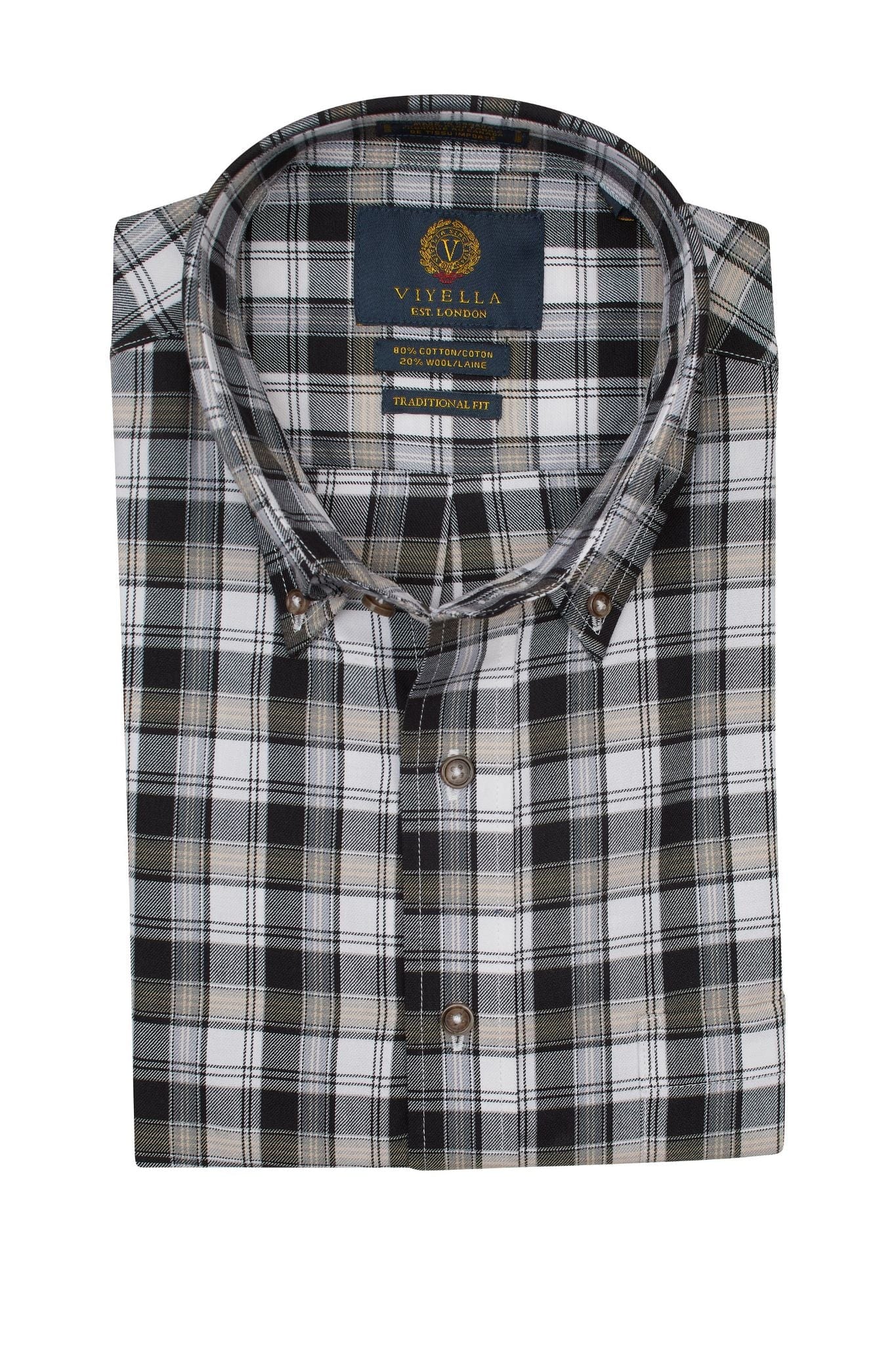 Black/Beige/Off-White Plaid Men's Long Sleeve Button Down by Viyella The Abbey Collections