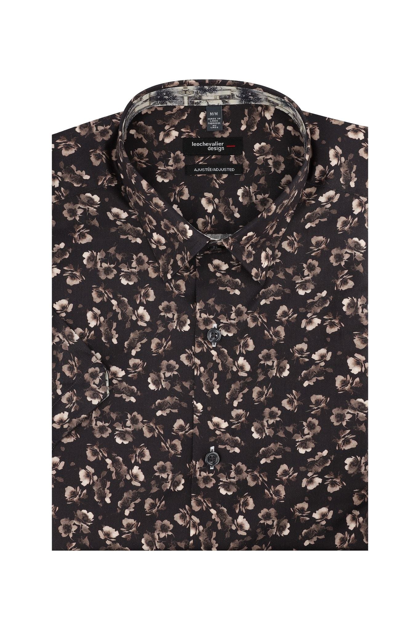 Leo Chevalier Design Black Floral Print Short Sleeve Shirt