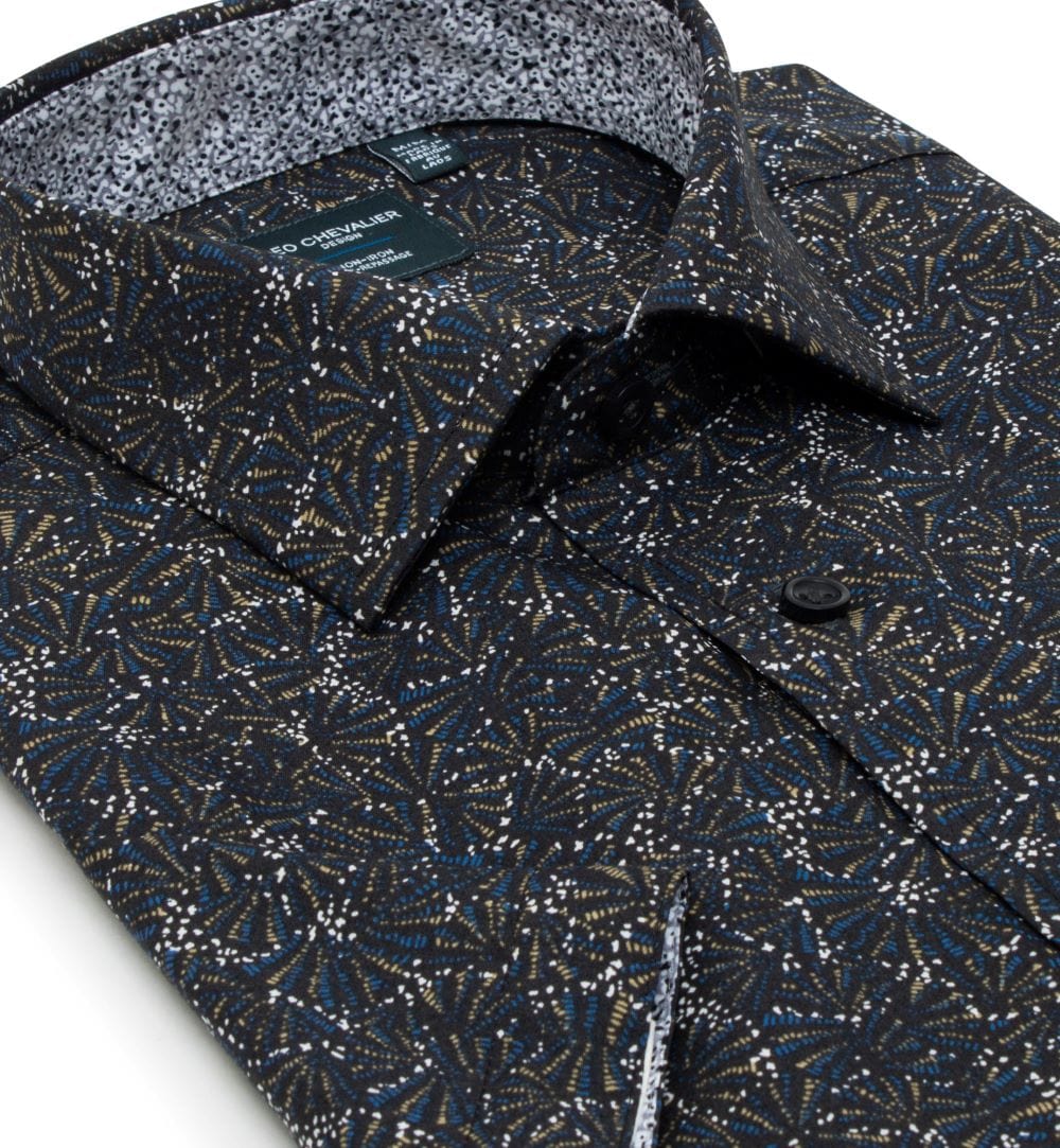 Leo Chevalier Design Black Printed Cotton Short Sleeve Sport Shirts by Leo Chevalier