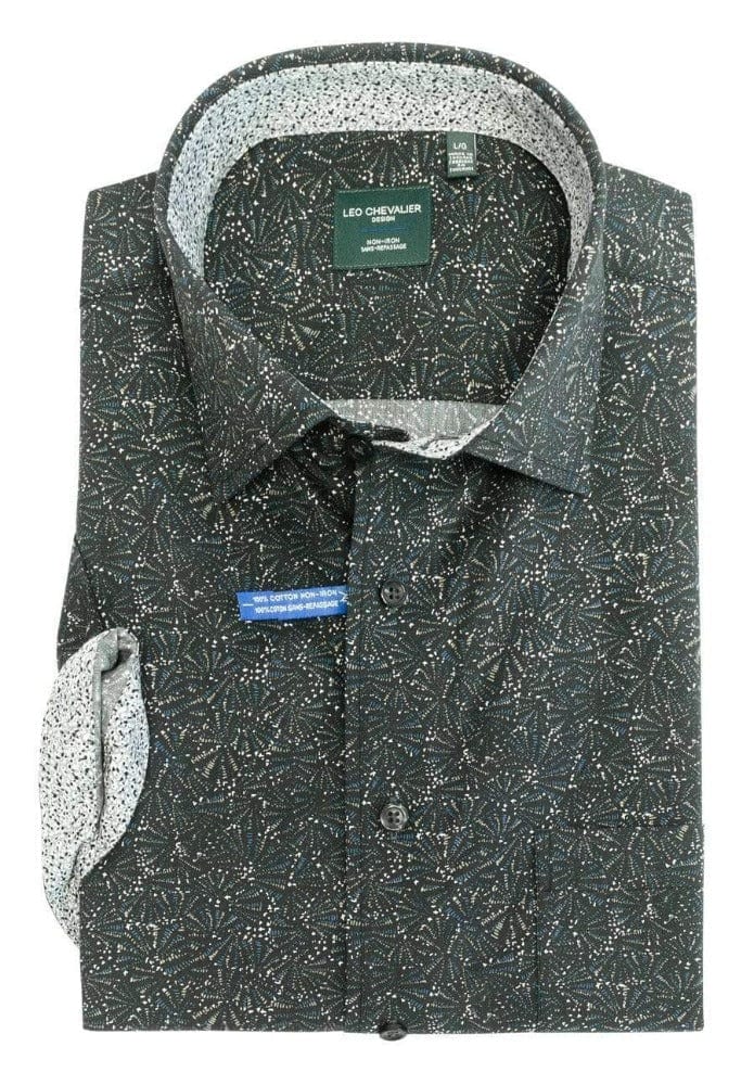 Leo Chevalier Design Black Printed Cotton Short Sleeve Sport Shirts by Leo Chevalier