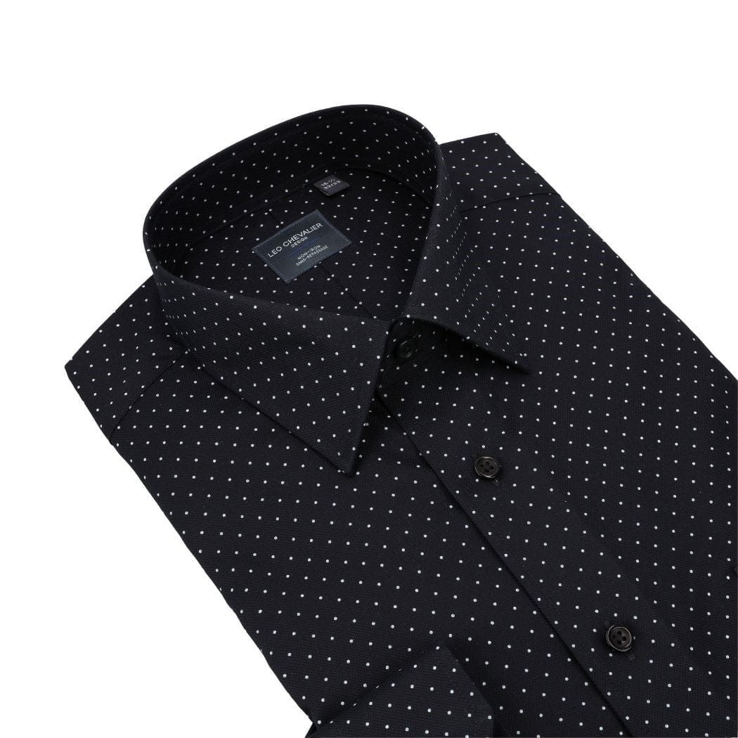 Leo Chevalier Design Black With Fine White Print Stylish Regular Fit Dress Shirt