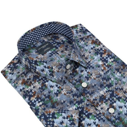 Leo Chevalier Design Blue Abstract Men's Short Sleeve Hidden Button Down Shirt