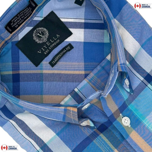 Viyella Blue Plaid Premium Cotton Short Sleeve Shirts for Men