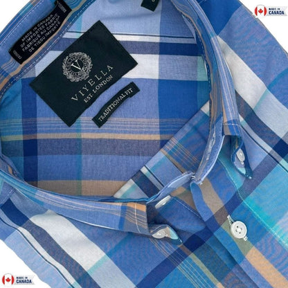 Viyella Blue Plaid Premium Cotton Short Sleeve Shirts for Men