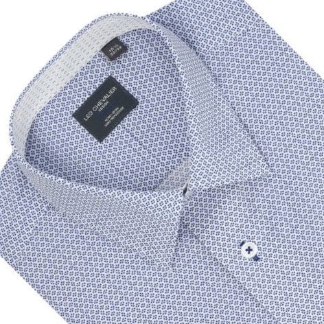 Leo Chevalier Design Blue Printed 100% Cotton Non-Iron Long Sleeve Dress Shirts