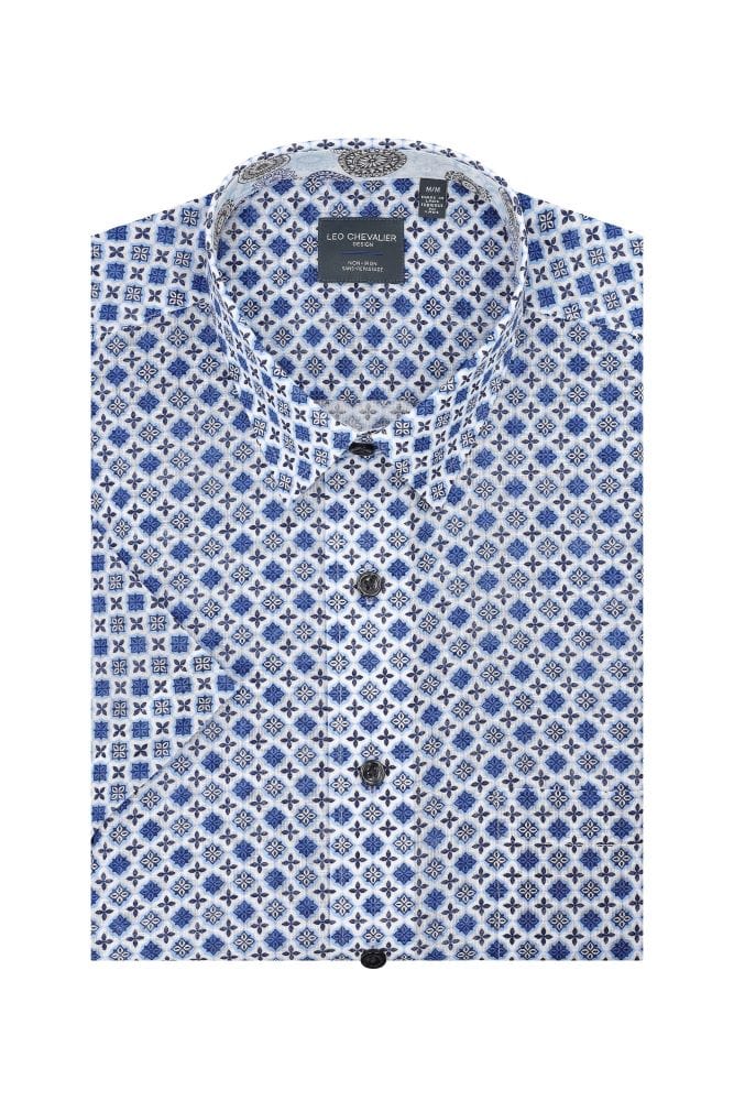 Leo Chevalier Design Blue Punchy Print Men's Button-Down Short-Sleeve